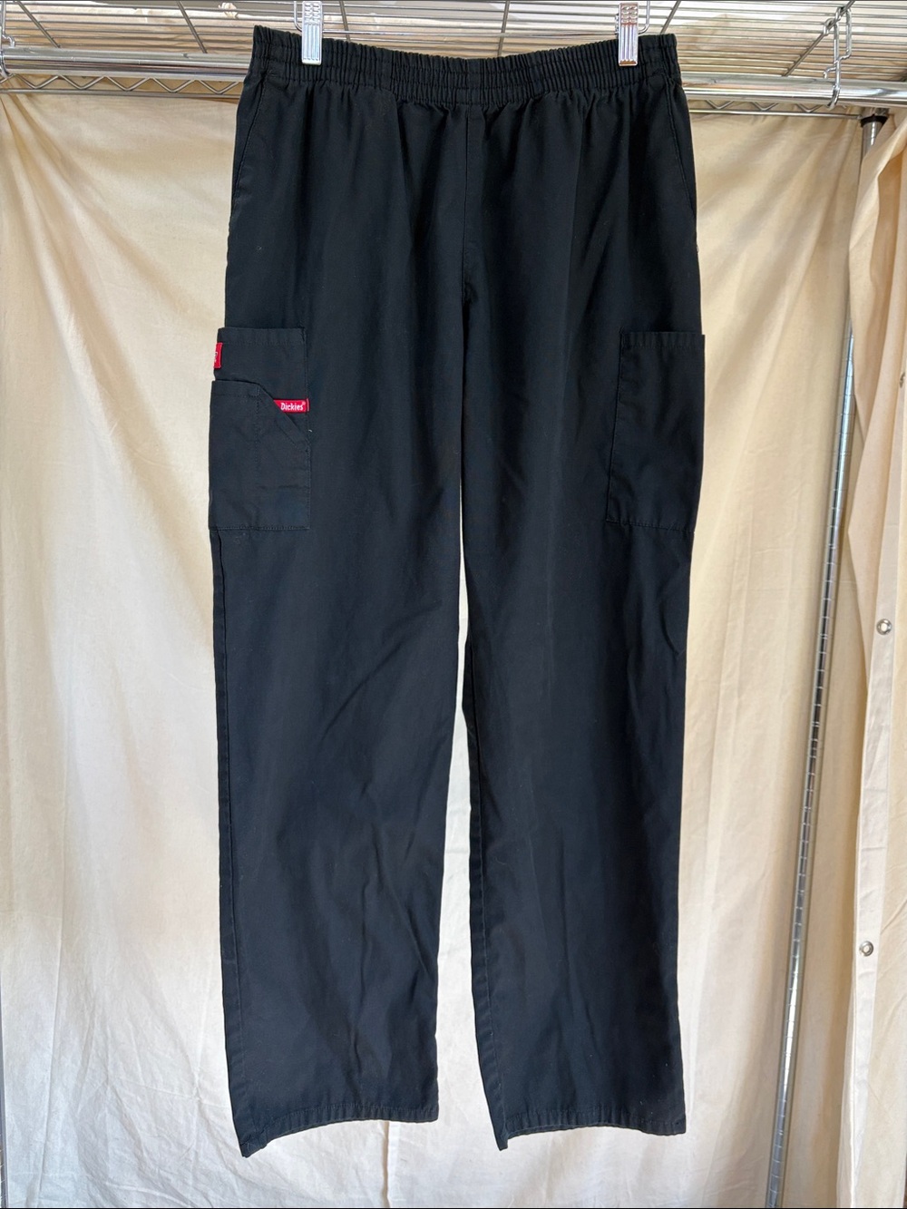 Dickies Black Straight-Leg Scrub Pants with Elastic Waist and Side Pockets